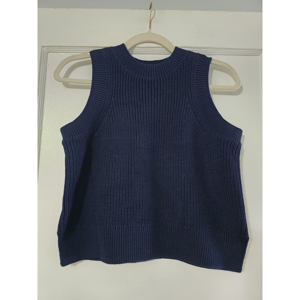 525 America Demi High Crewneck Cotton Tank Small Navy Ribbed Sweater Vest